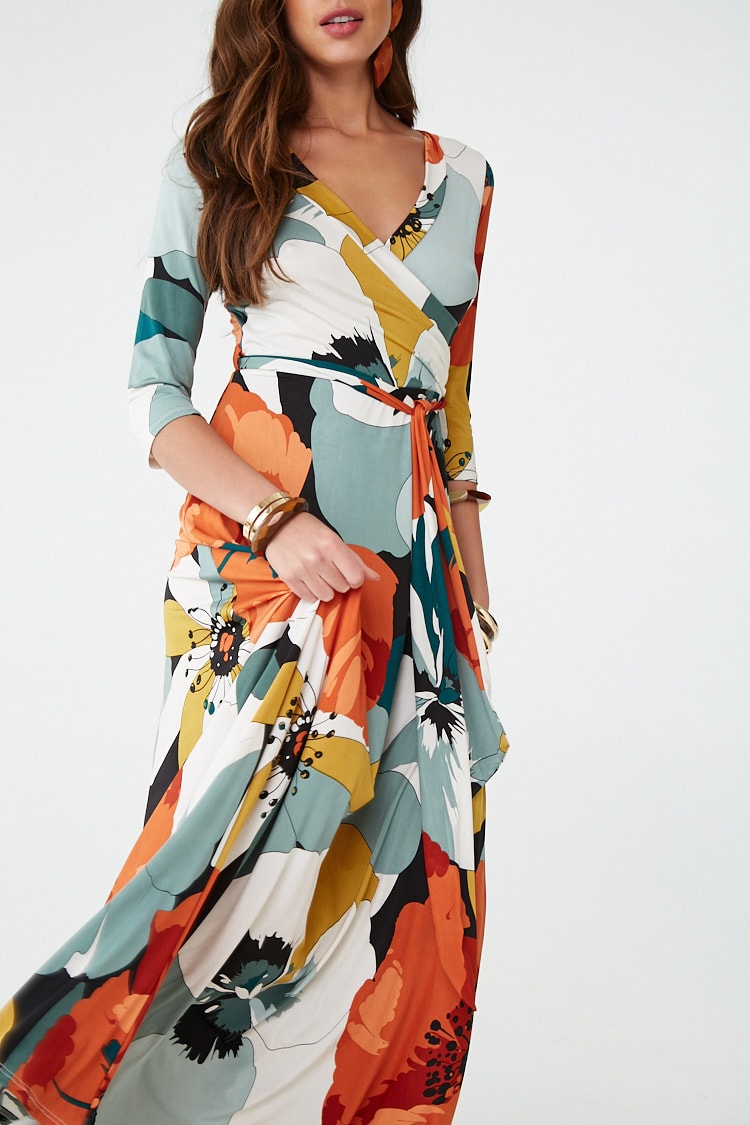 F21 Abstract Floral Surplice Maxi Dress