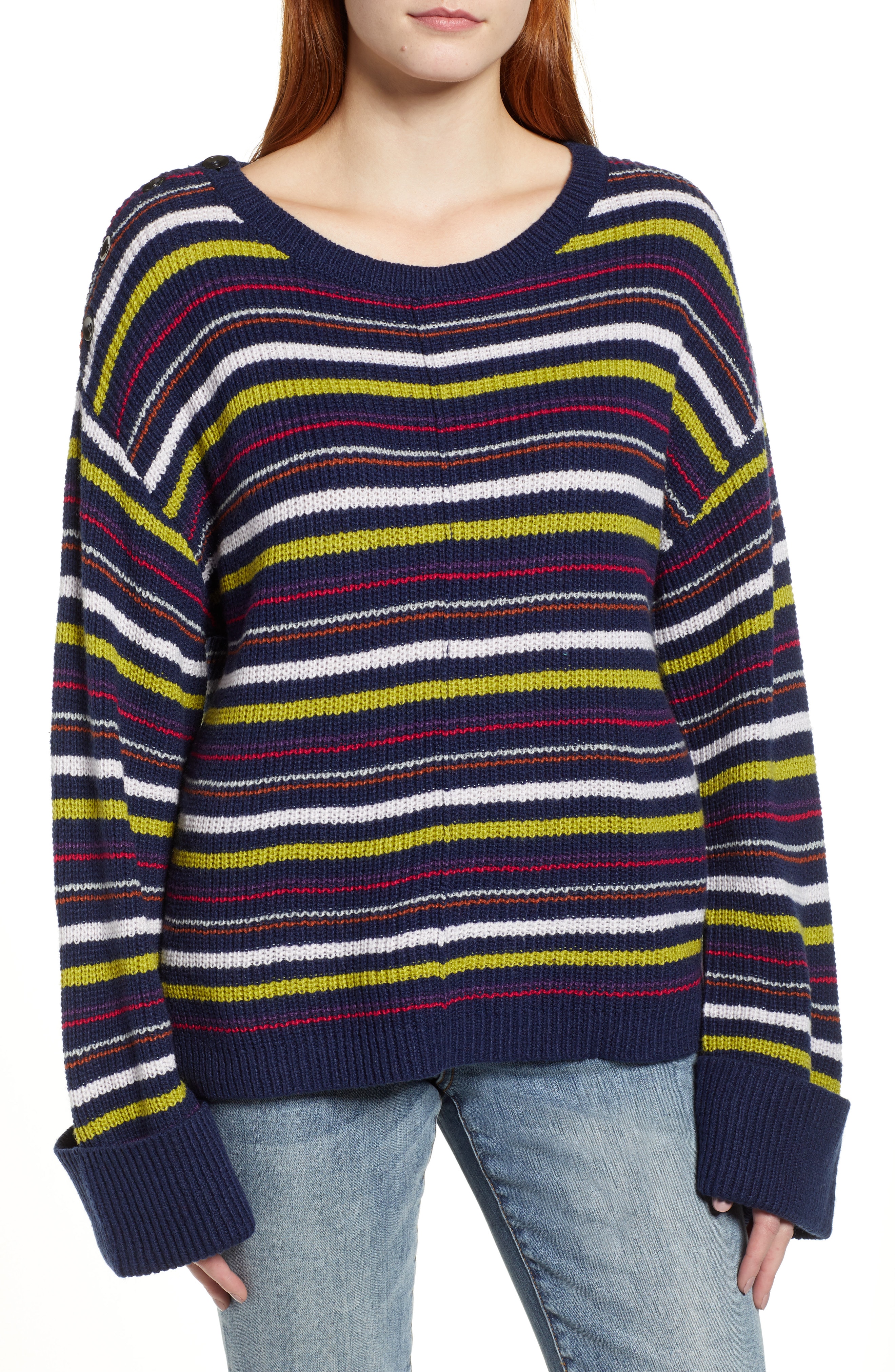 Caslon Button Shoulder Sweater (Regular & Petite)