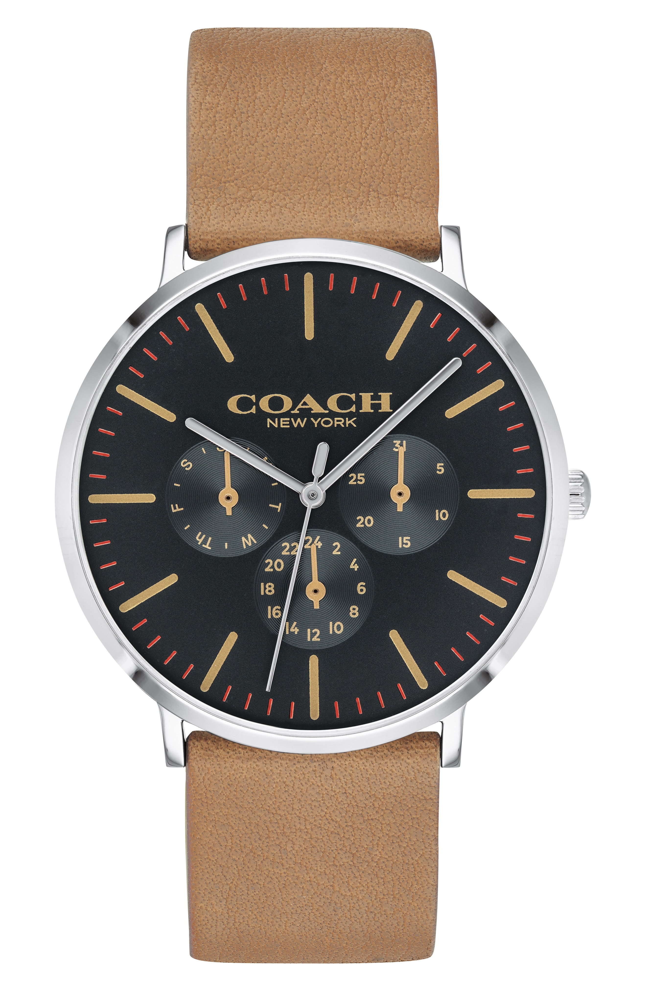 COACH Varick Multifunction Leather Strap Watch, 40mm