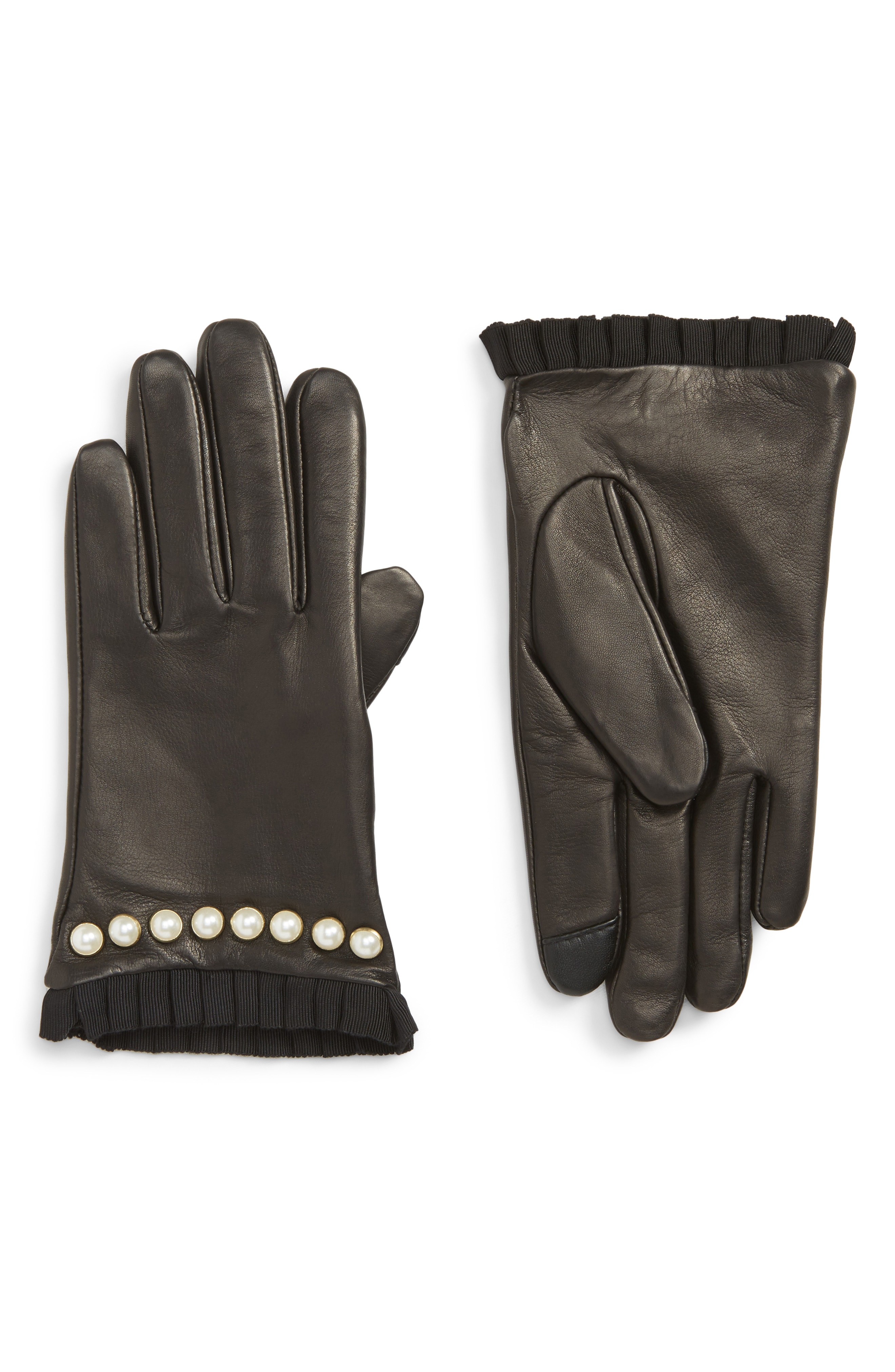 Echo Imitation Pearl Trim Leather Touchscreen Gloves