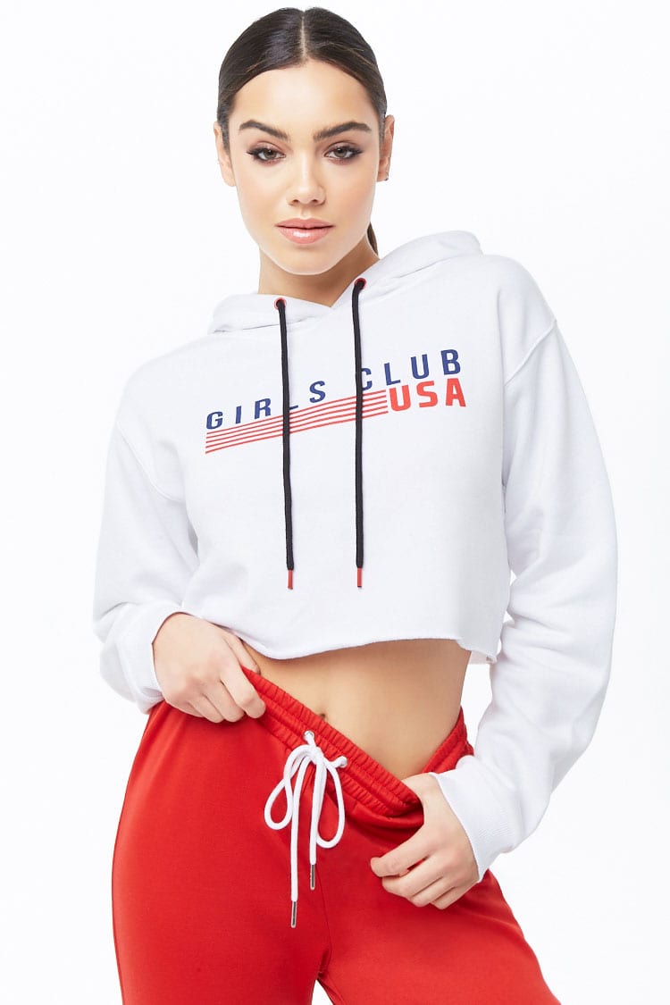 F21 Girls Club Graphic Cropped Hoodie