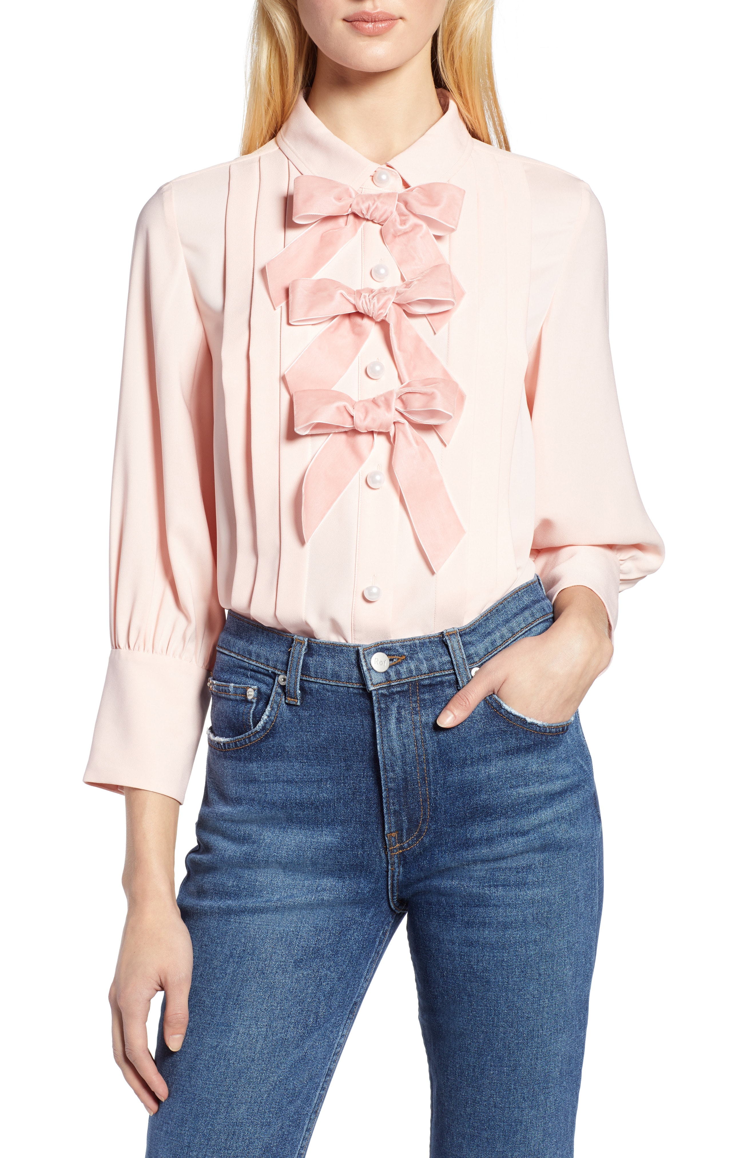 Halogen x Atlantic-Pacific Bow Front Pleated Blouse