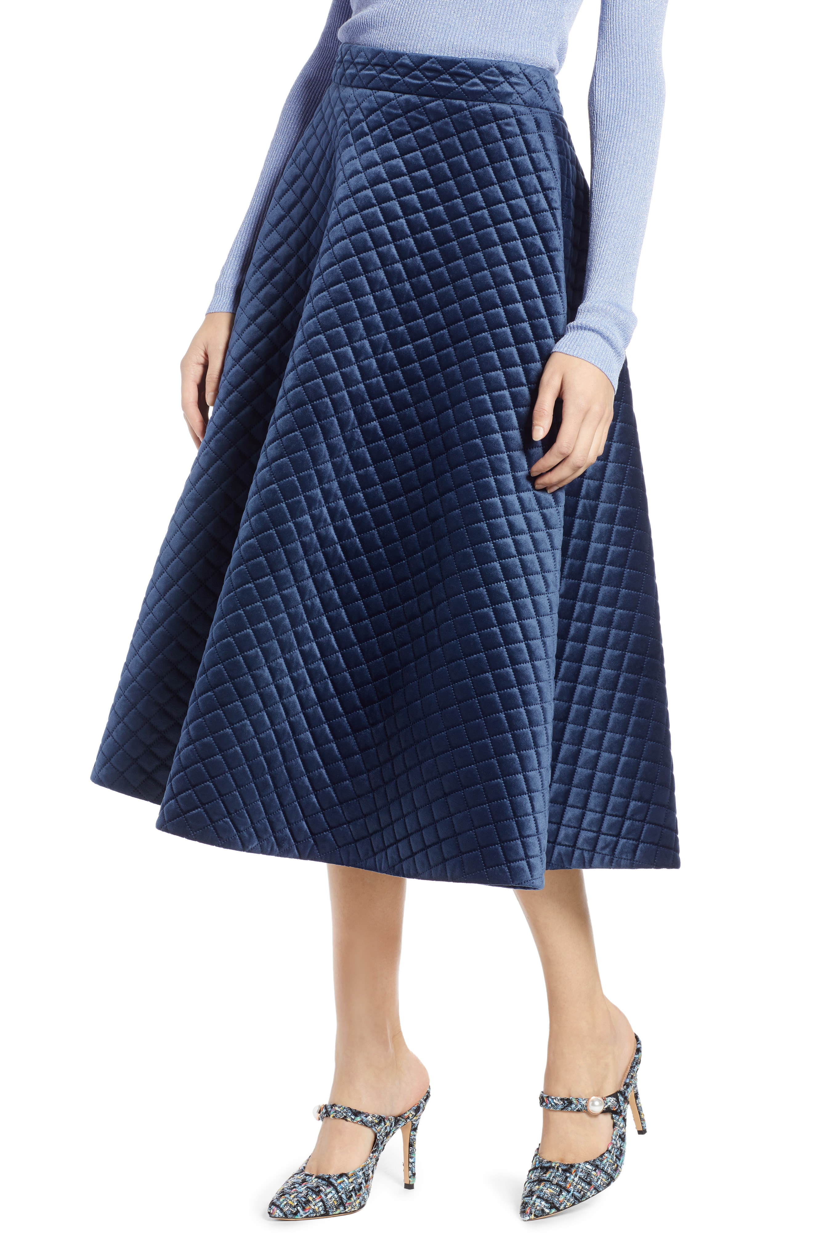 Halogen x Atlantic-Pacific Quilted Velour Circle Midi Skirt