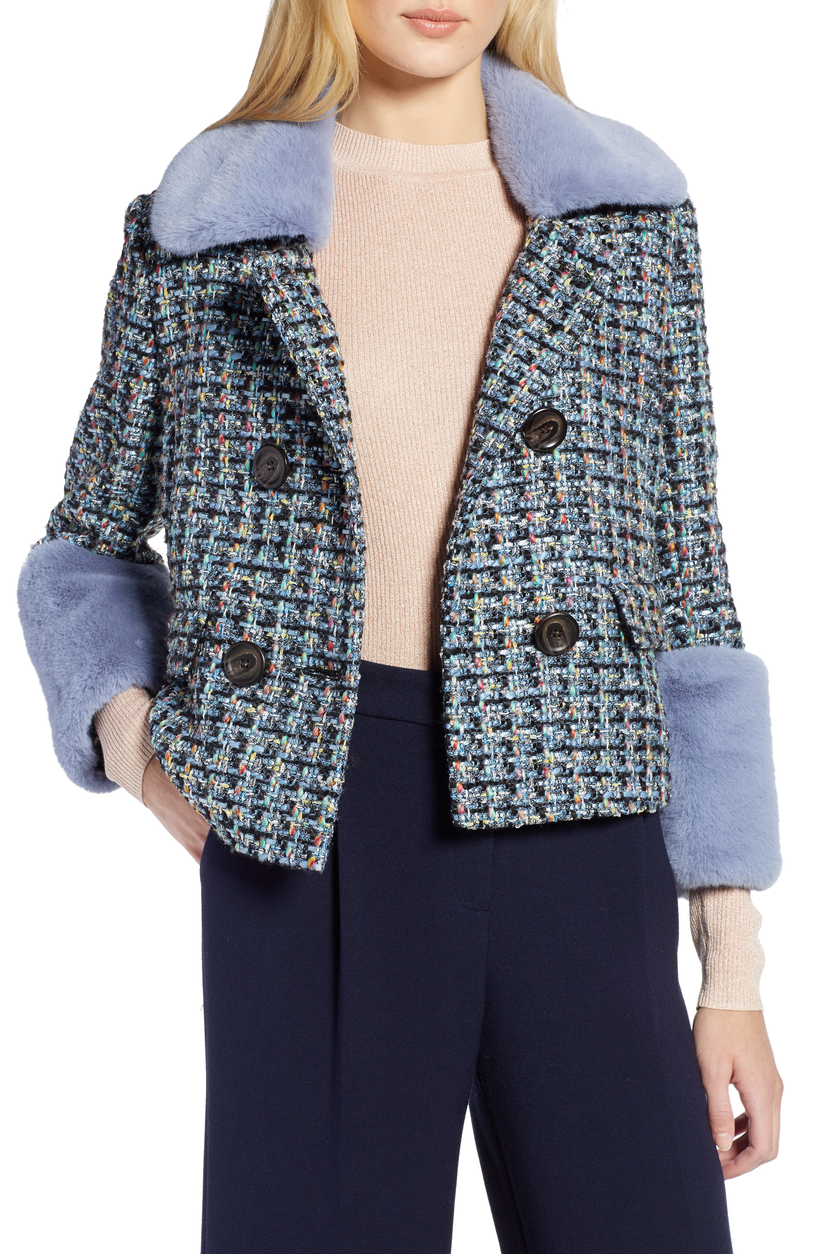 Halogen x Atlantic-Pacific Tweed Jacket with Removable Faux Fur Trim
