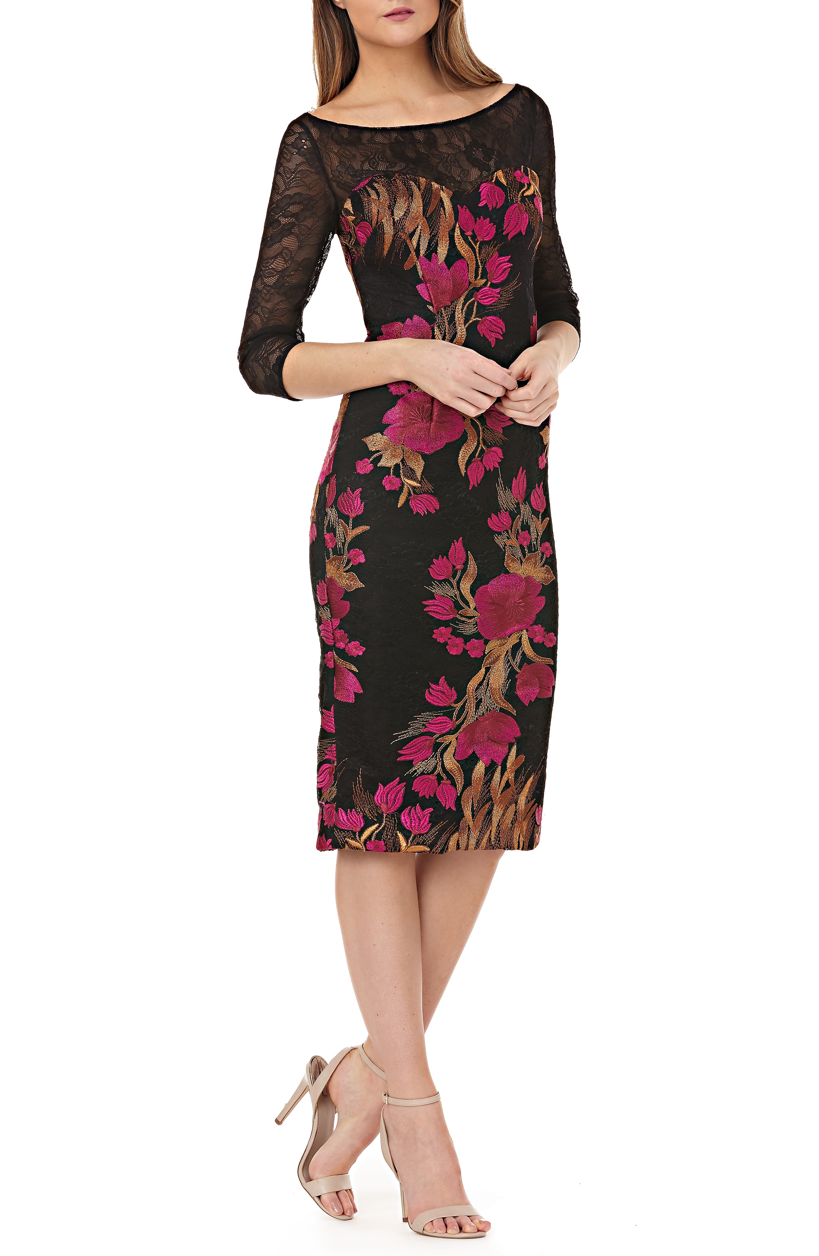 JS Collections Embroidered Lace Cocktail Dress