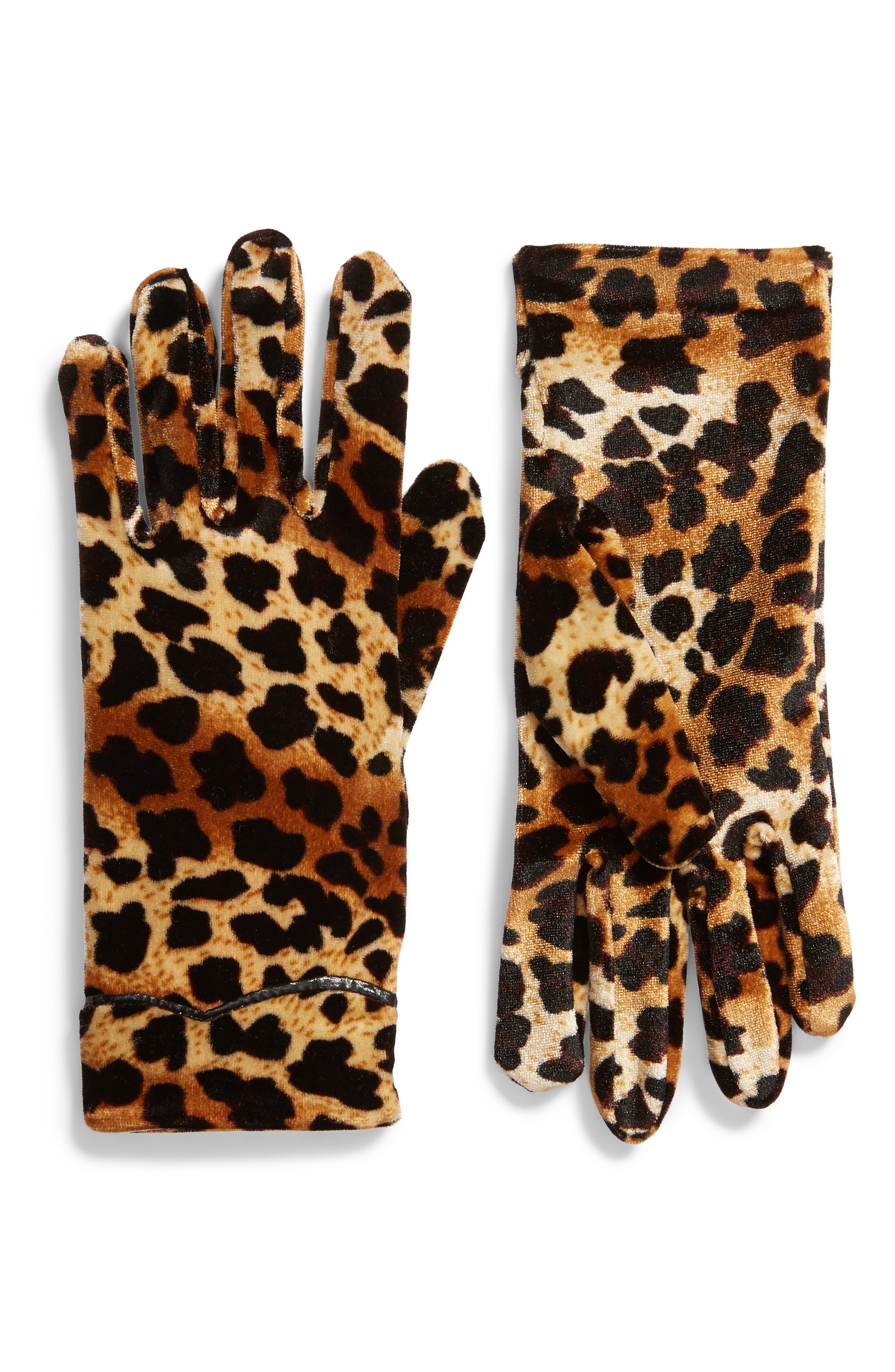 Leith Leopard Print Velvet Gloves