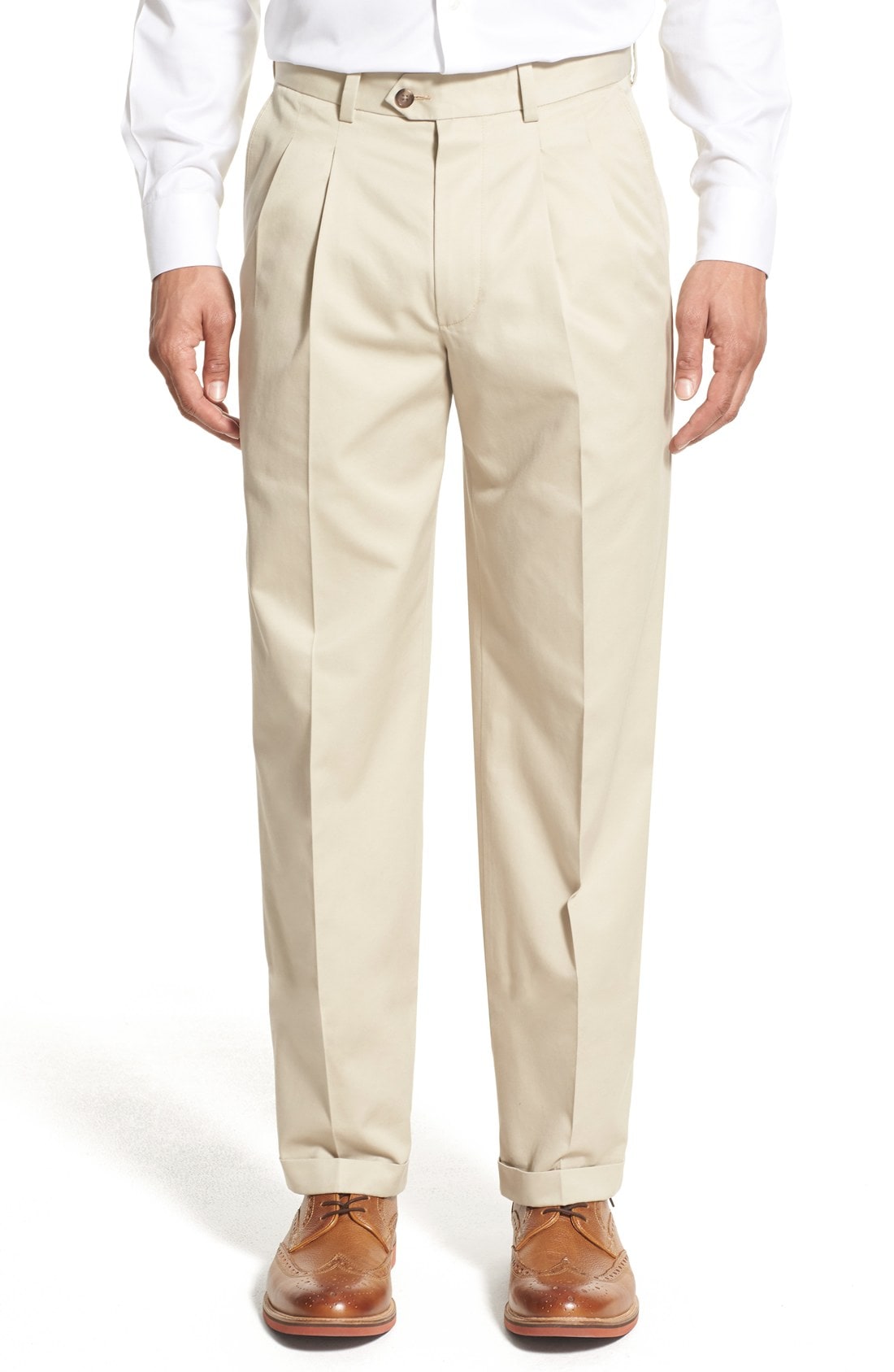 Nordstrom Men's Shop Classic Smartcare Supima Cotton Pleated Trousers