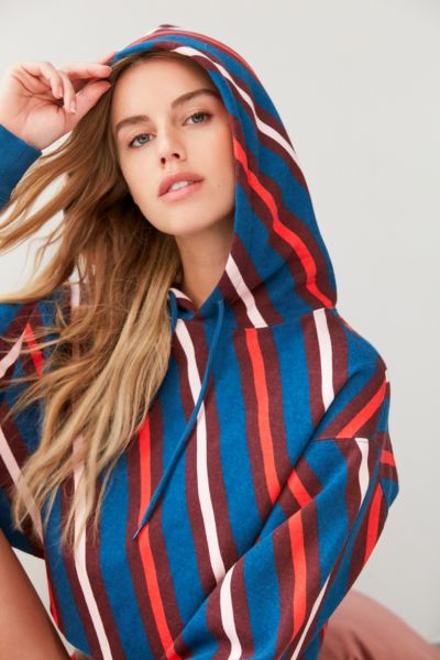 Out From Under Striped Cropped Hoodie Sweatshirt