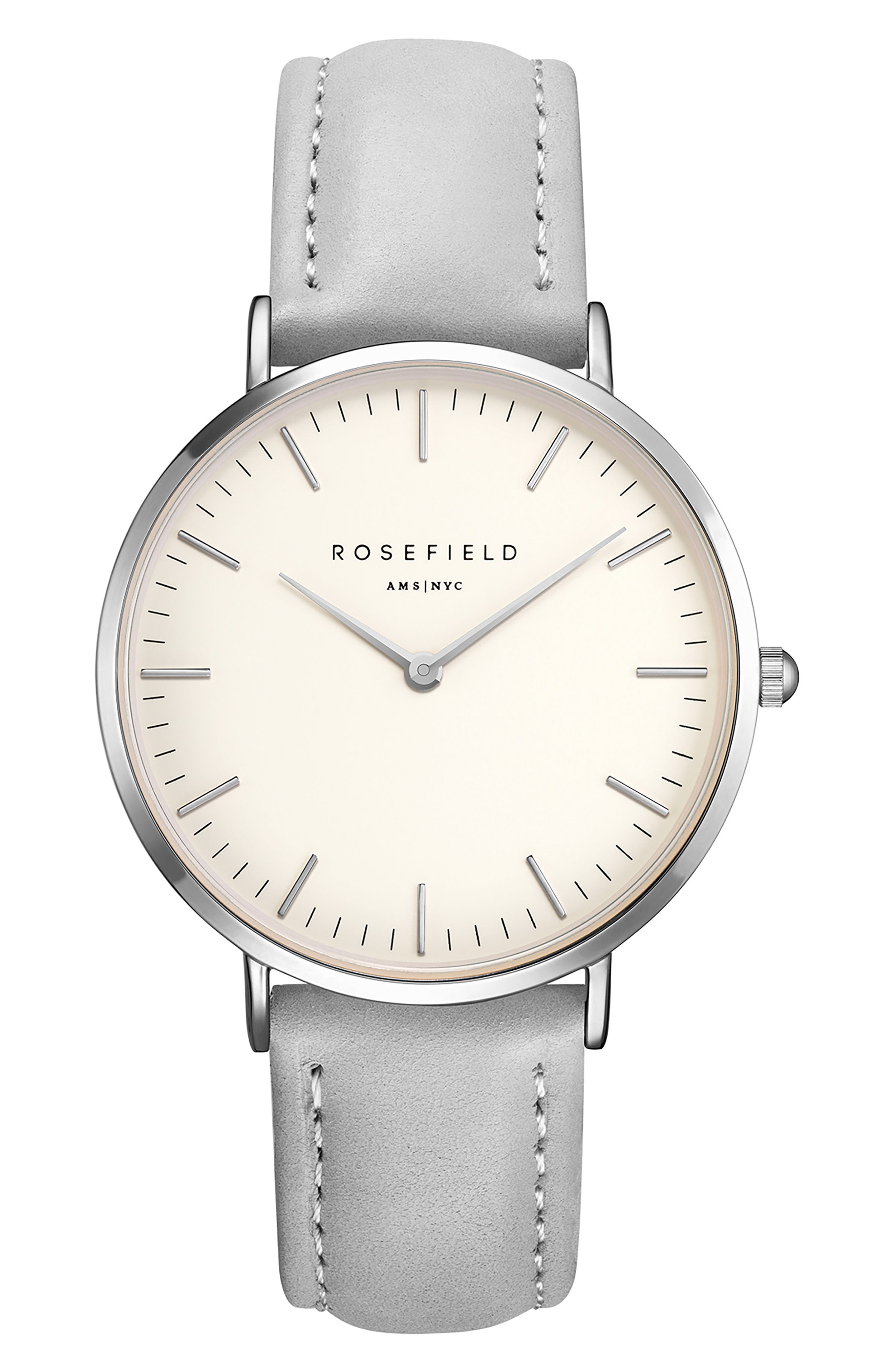 Rosefield Bowery Leather Strap Watch, 38mm