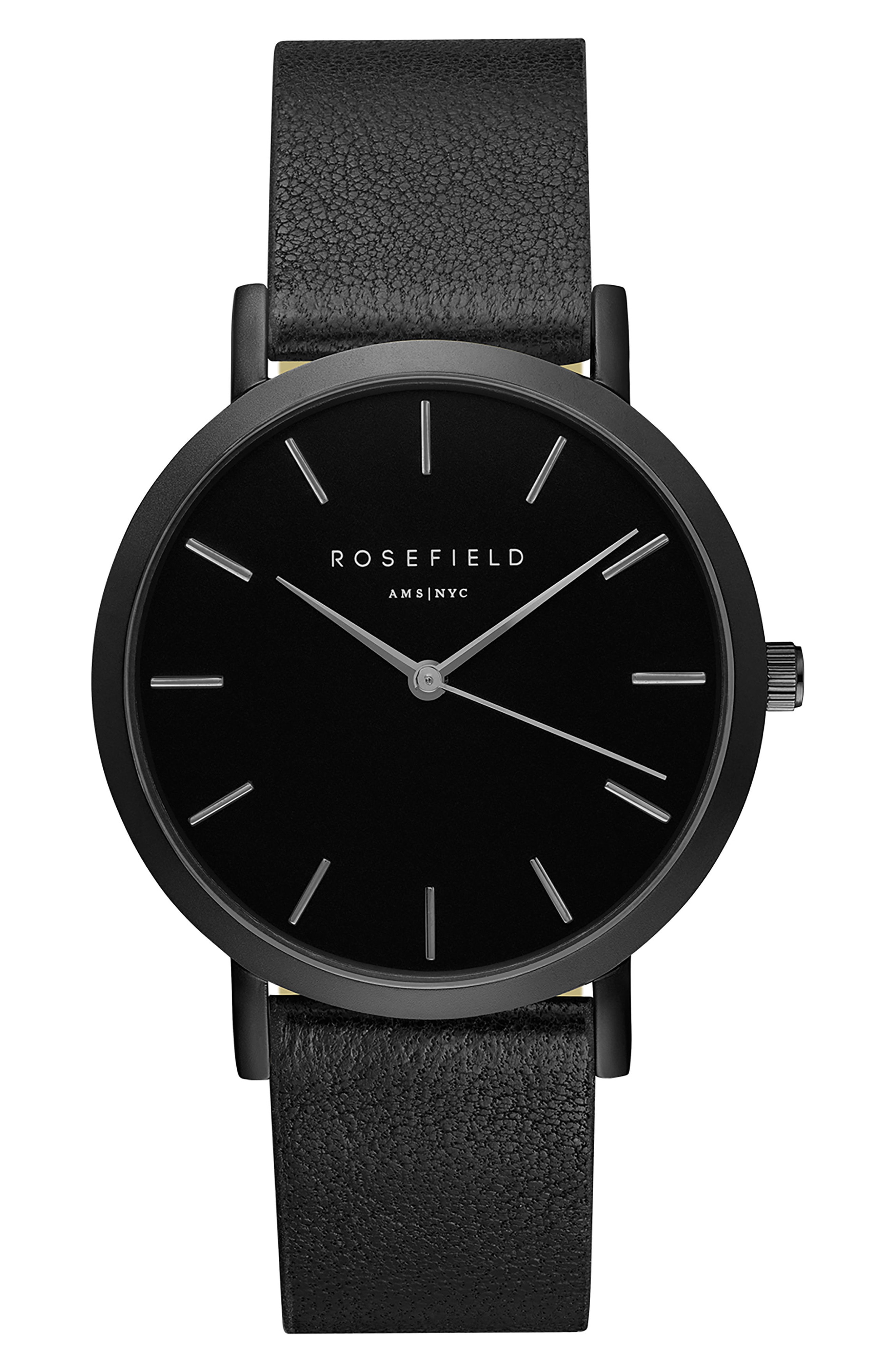 Rosefield Gramercy Leather Strap Watch, 38mm