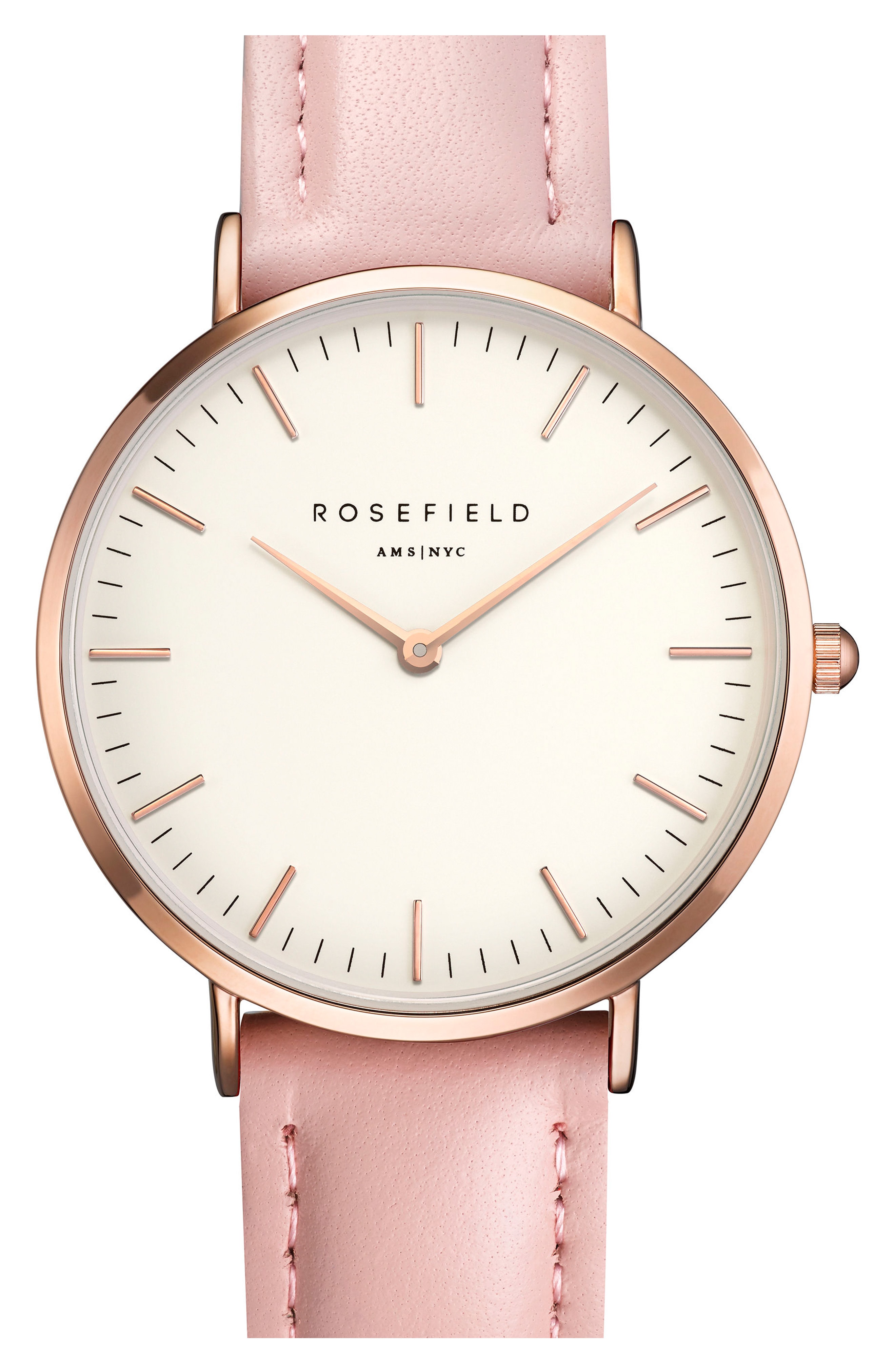 Rosefield Tribeca Leather Strap Watch, 33mm