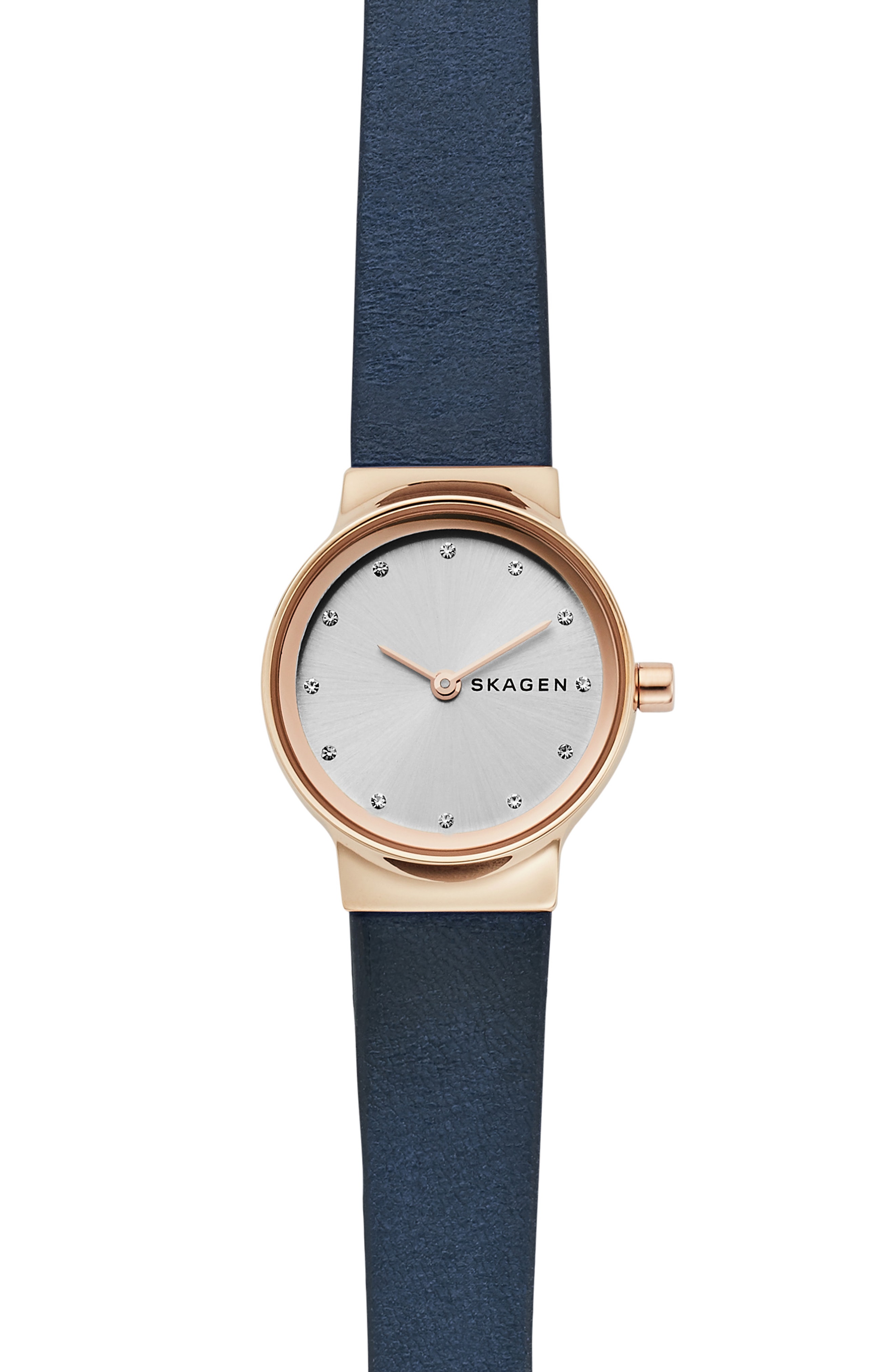 Skagen Freja Crystal Accent Leather Strap Watch, 26mm