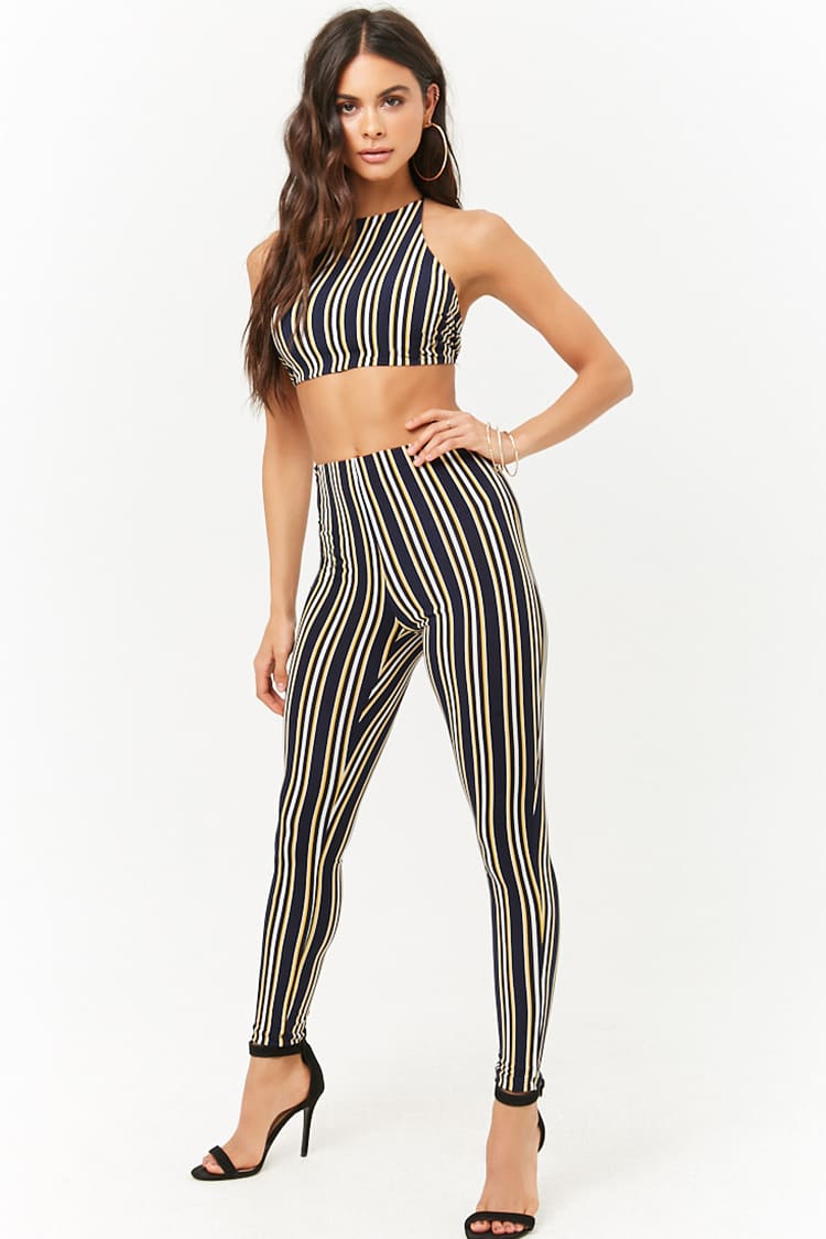 F21 Striped Crop Top and Leggings Set