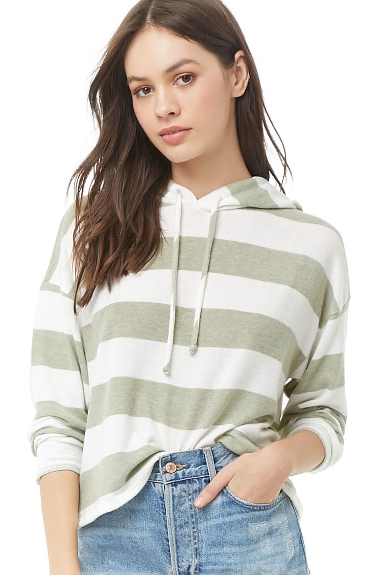 F21 Striped Hooded Top