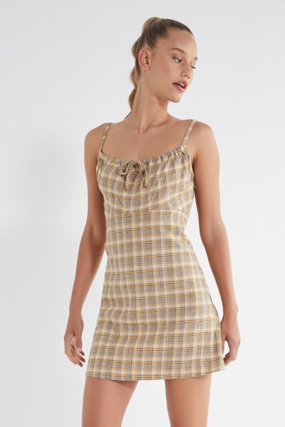 UO Ester Linen Tie-Front Mini Dress
