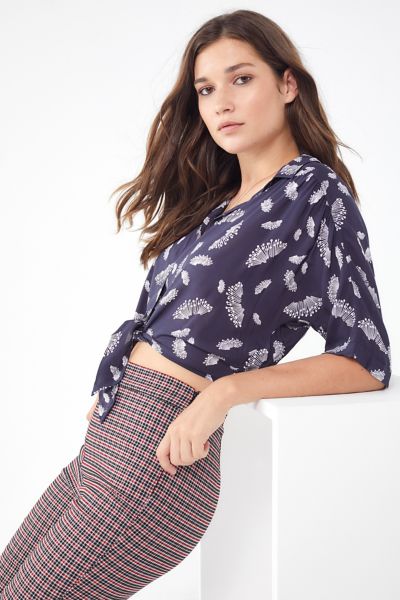 UO Jena Printed Tie-Front Blouse