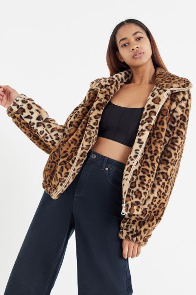 UO Leopard Print Faux Fur Jacket
