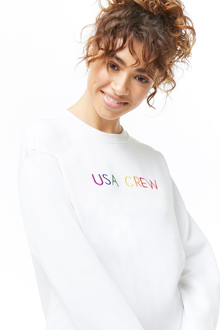 F21 USA Crew Embroidered Graphic Sweatshirt